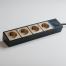 W6514944 Розеточный блок 4-х местный + 3 USB черный шампань рифленый