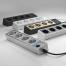 W6514944 Розеточный блок 4-х местный + 3 USB черный шампань рифленый