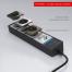W6514944 Розеточный блок 4-х местный + 3 USB черный шампань рифленый